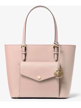 Michael Kors Jet Set Medium Pocket Tote Blush Leather Tote with Front Pocket